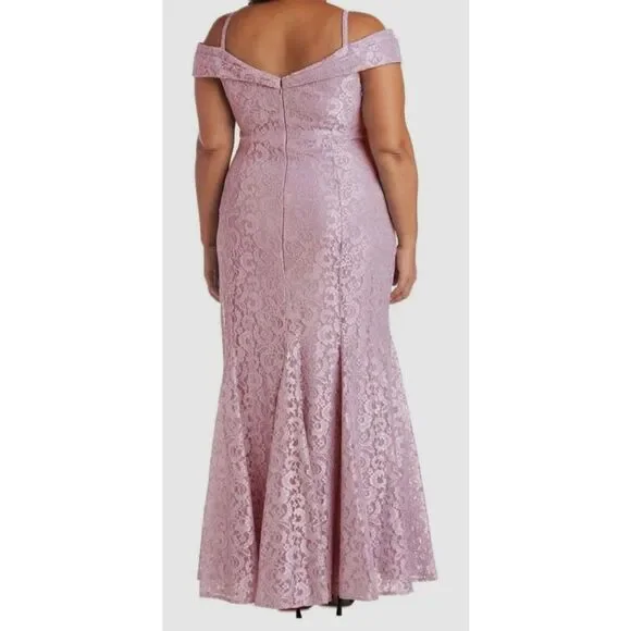 R&M Richards Women's Pink Lace Glitter Cold-Shoulder Gown Dress Plus Size 18W - Picture 2 of 3